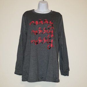 Beopjesk Dark Gray Soft Merry Merry Merry Buffalo Plaid Long Sleeve Shirt Large
